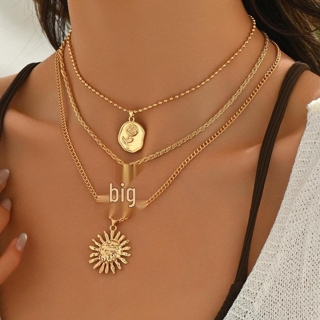 European-American Versatile Starfish Rose Sun Pendant Necklace Set for Women