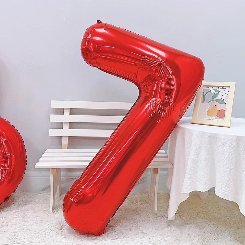 32-Inch Red Digital Aluminum Film Balloon Baby Birthday Party Decoration Scene Arrangement New Year'S Eve Photo Props