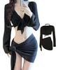 [Toozozu] Women's 4-Piece Bikini Swimsuit Set: Skirted, Long-Sleeved, Body-Shaping, Padded Chest, Non-Wired, Halter Neck, Layered Style, Separates, Sl