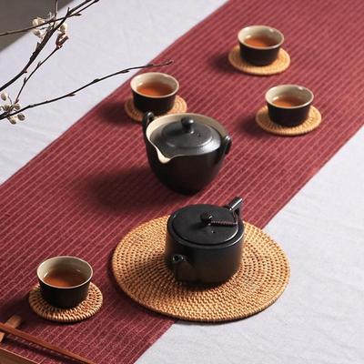 1Pc Drink Coasters Set Accessories Round Tableware Placemat Dish Mat Rattan Weave Cup Mat Pad HMKH YSXX