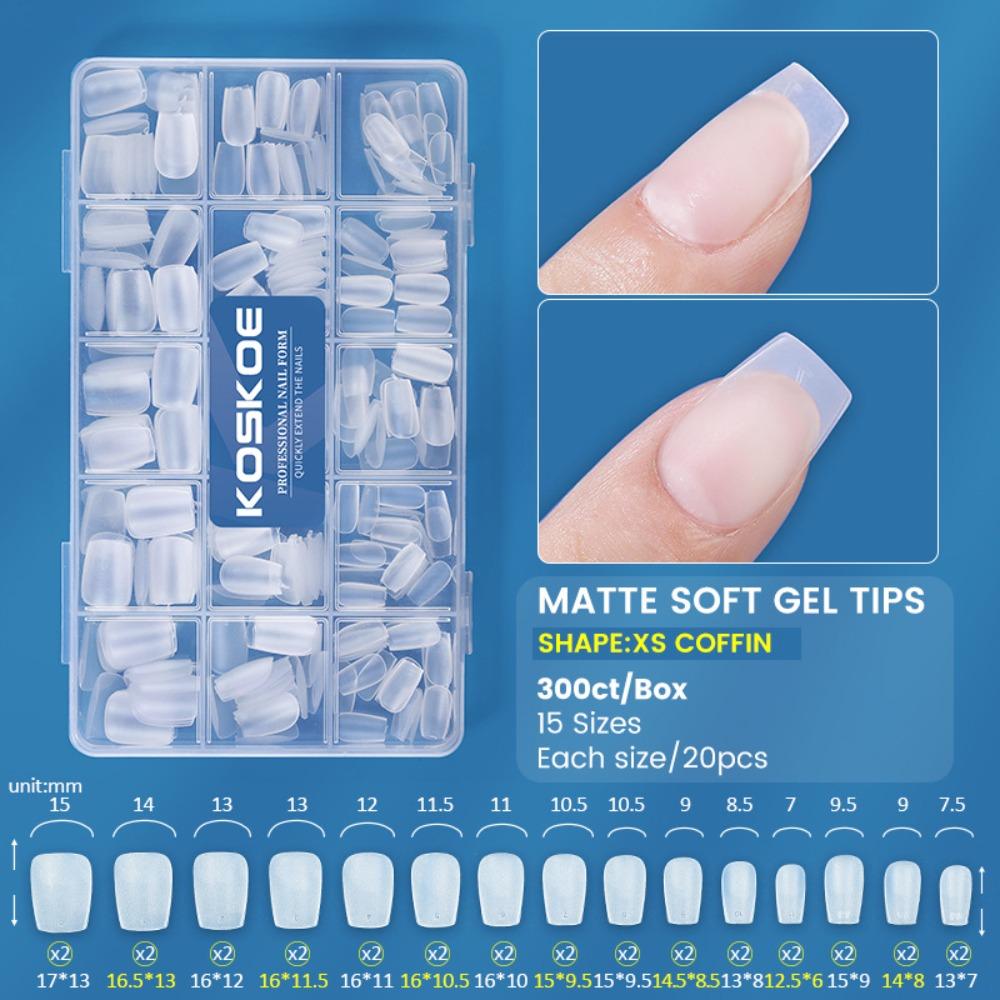 300pcs/Box Matte Nail False Short Almond Oval Coffin Square Shape Fake Nails Full Cover Soft Gel False Artificial Nails
