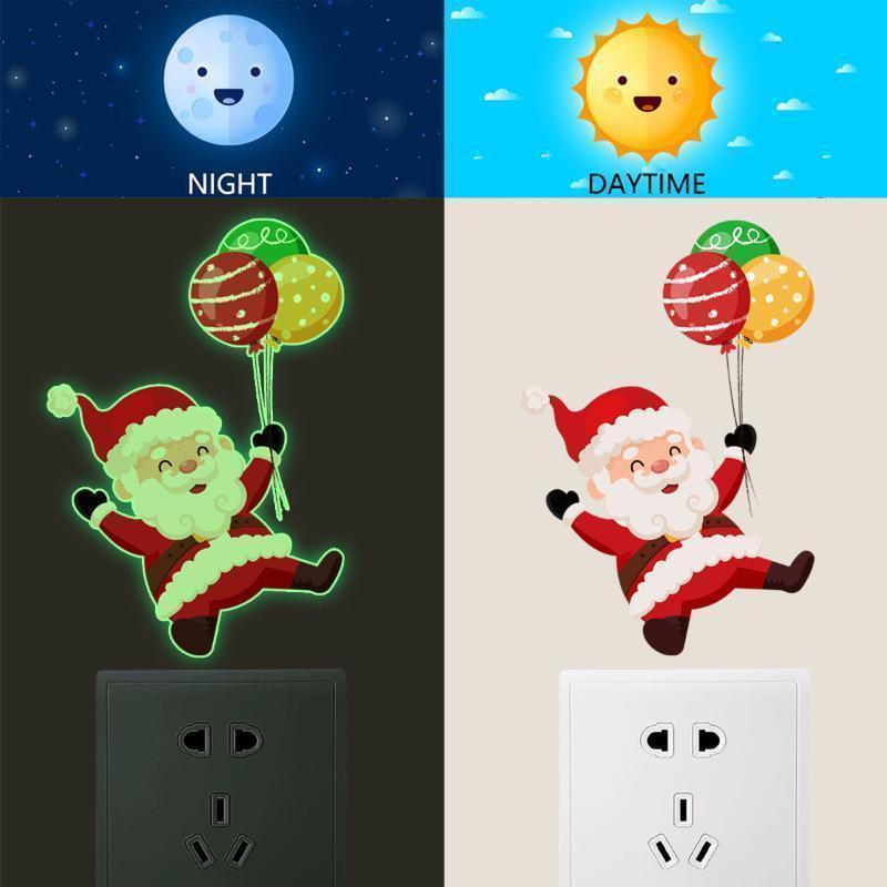 Cartoon Santa Claus Gift Balloon Glow In The Dark Sticker Switch Sticker Christmas Home Decoration Self-adhesive Wall Sticker