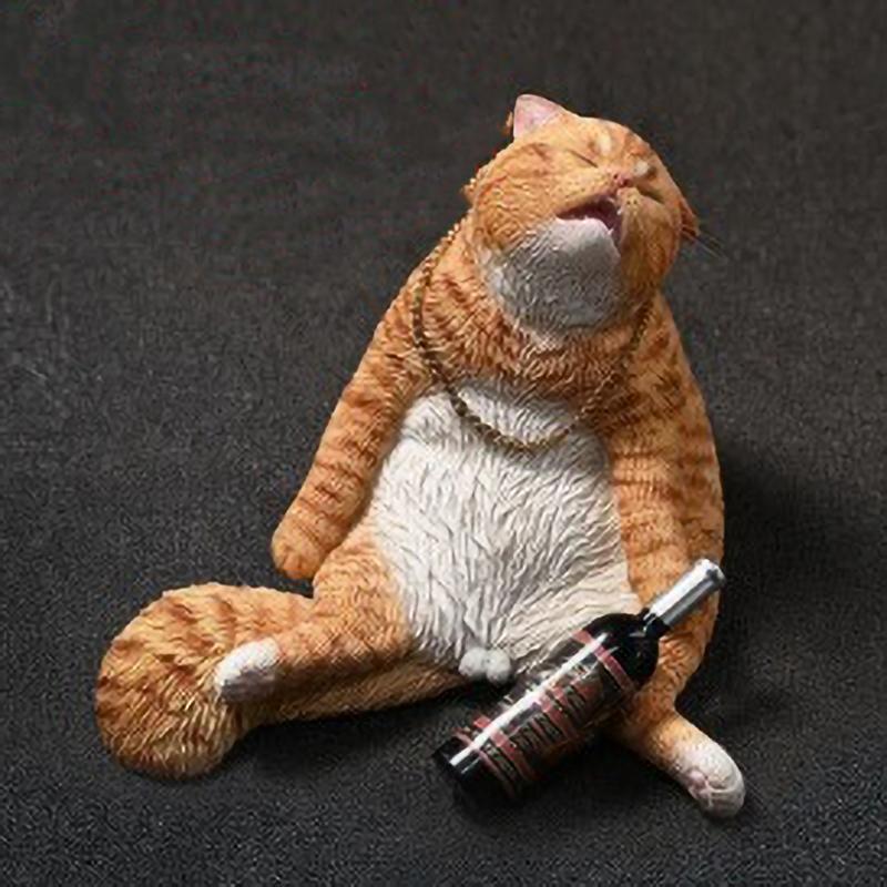 Creative Drunk Cat Ornament Automotive Interior Decoration Ornaments Simulated Cat Resin Sculpture Home Decoration Props