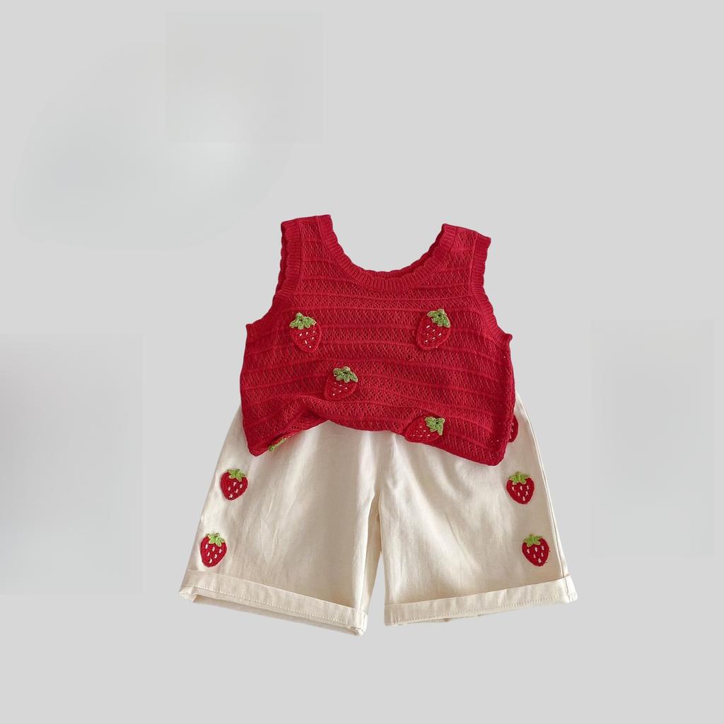 MILANCEl 2025 Summer Kids Clothing Set Strawberry Vest  And Wide Leg Pants 2 Pcs Girls Suit  Girls Clothes Suit