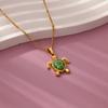 Exquisite Trend Gold Color Stainless Steel Simulation Green Sea Turtle Zircon Pendant Necklace for Women Collar Chain Jewelry