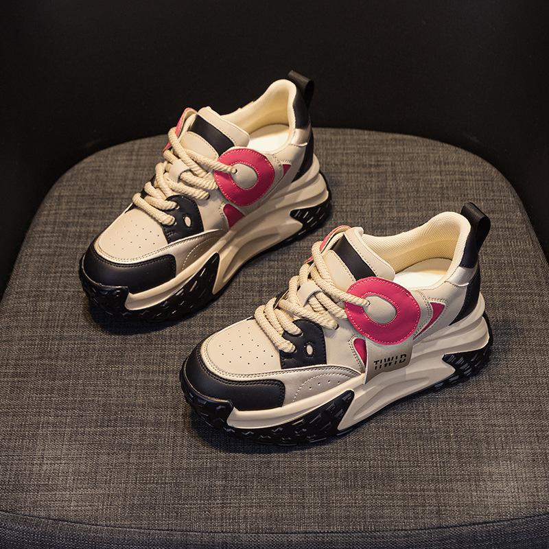Dad shoes black and white inner height increase platform women's 2025 autumn new casual fashion versatile little white sports shoes trendy shoes