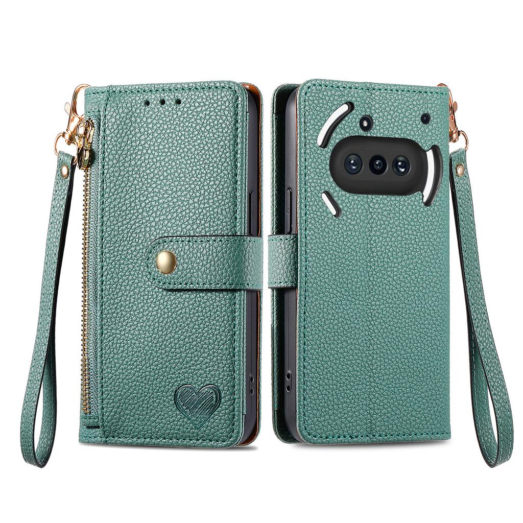 For Nothing Phone (3a) Case RFID Blocking Zipper Pocket Leather Wallet Phone Cover with Strap