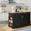 138 cm, Isola da Cucina con Piano di Lavoro Pieghevole, Ruote Silenziose, Presa EU, Ripiani Regolabili e Scomparto Rifiuti Estraibile - Nero con Effetto Legno