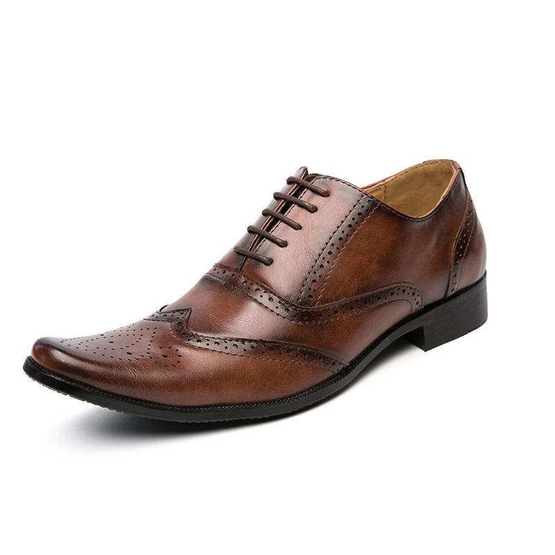 Men Shoes Luxury Men's Dress Shoes High Quality Leather Brogue Wingtip Toe Oxford Black Brown Lace-Up Business Wedding Formal