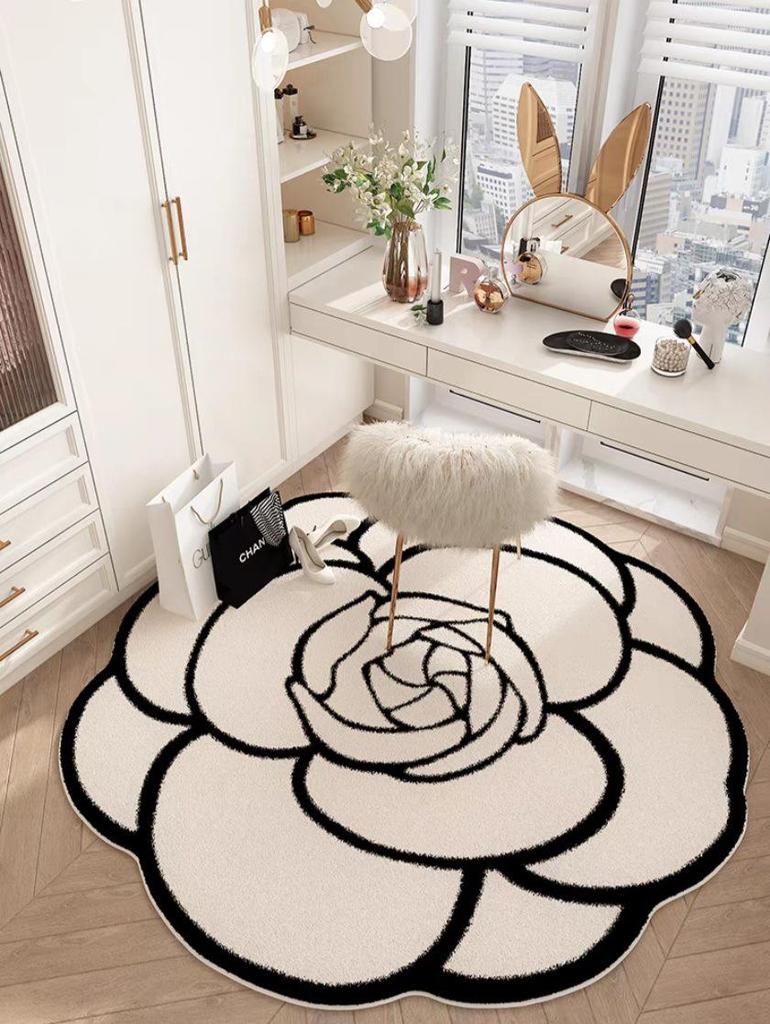Retro Luxury Camellia Faux Cashmere Carpet for Living Room or Bedroom - Irregular Shape, Skin-Friendly Floor Mat