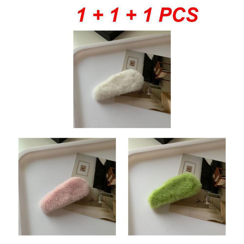 1/3/5Pcs Autumn Winter Hair Clips For Girl Woman Waterdrop Square Barrettes Solid Color Faux Fur BB Hairpins Soft Hair Accessory