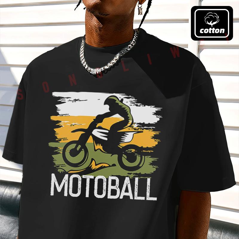Men's Cotton T-Shirt Motoball Biker Funny Design Motorcycle Tshirt Men's Casual Short Sleeve Te
