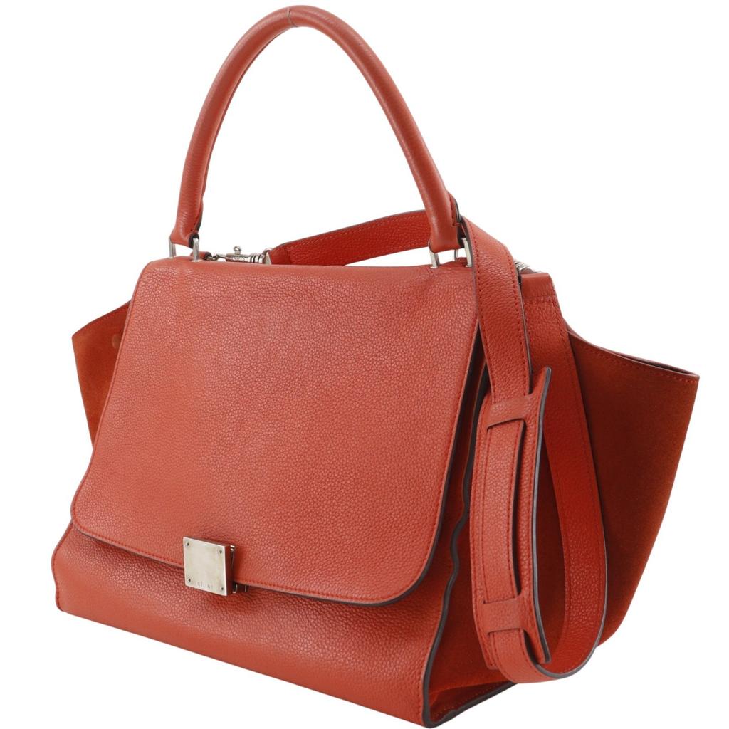 CELINE Trapeze Medium Handbag S-SN-0112 2WAYShoulder Orange leather Women Used