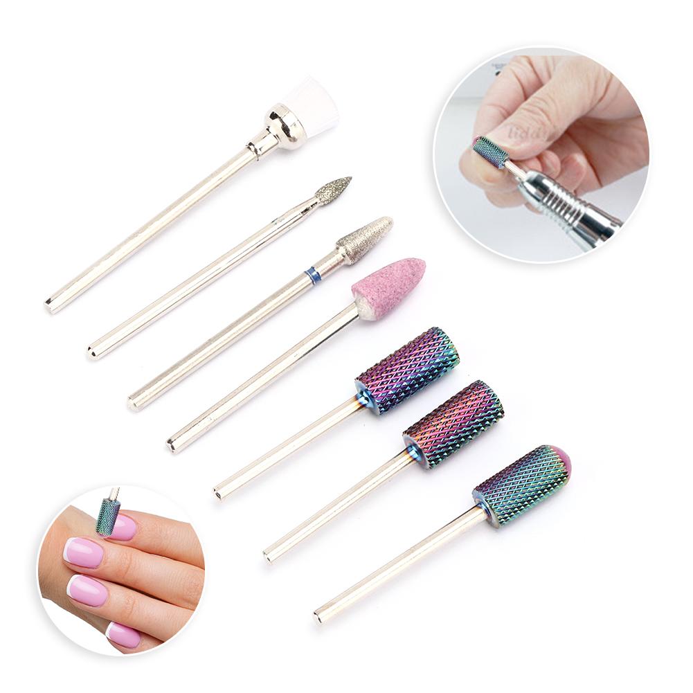 7pcs/Set Tungsten Steel Colorful Nail Drill Bits Kit Cuticle Remove