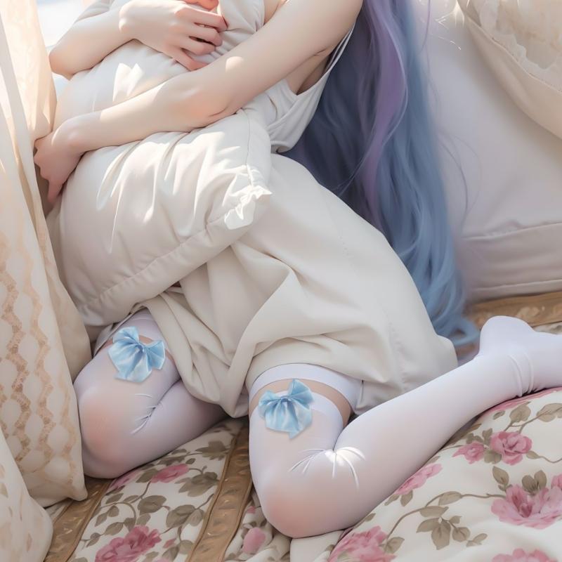 Stylish Thigh High Socks with Sweet Bowknot Accent 80D Velvets Opaque Over Knee Stockings for Women Casual and Party Use