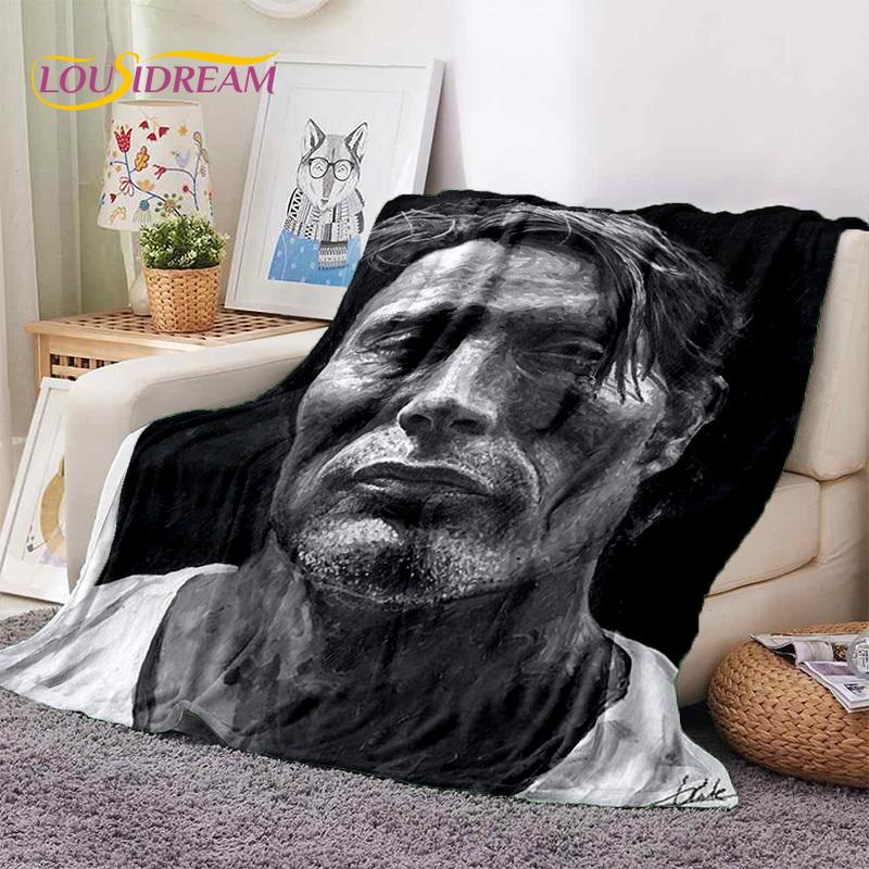 Mads Mikkelsen 3D Schauspieler StarSoft Decken, Warm halten Überwurfdecke Bequeme Decke für Picknick Betten Sofa Zuhause Schlafzimmer Geschenk Kind