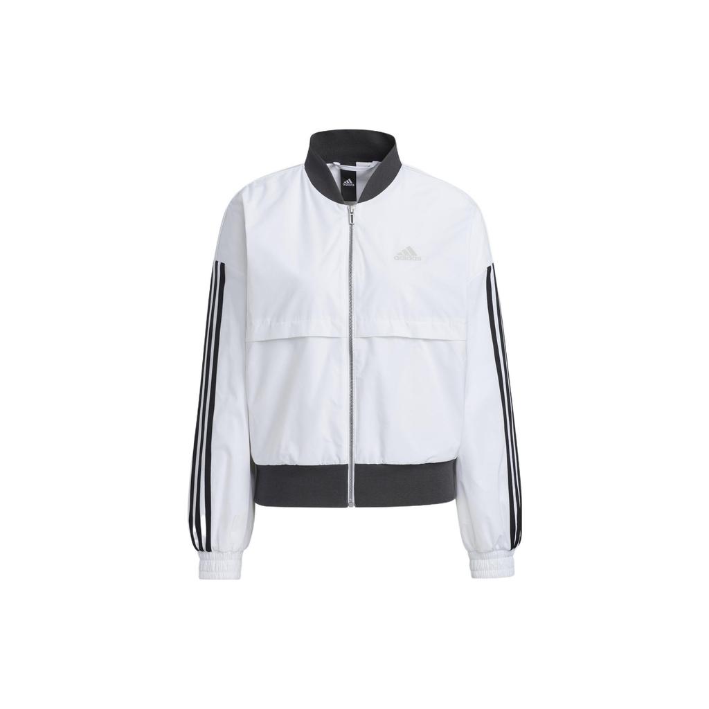 Adidas Striped Colorblock Logo Print Zip-Up Casual Long Sleeve Jacket Women Jacket White H09760