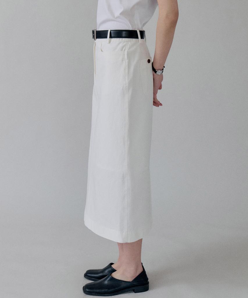 Step Around Straight Pocket Cotton Skirt_White