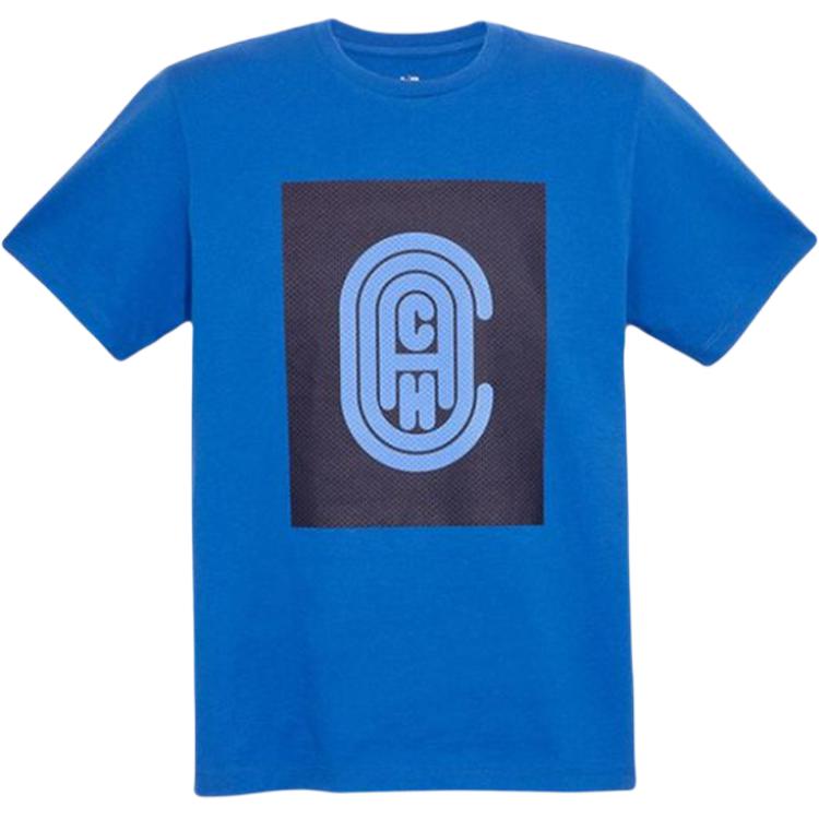Coach Letter Print Pattern Round Neck Short Sleeve T-Shirt Men tops Blue 3816-A09 XL