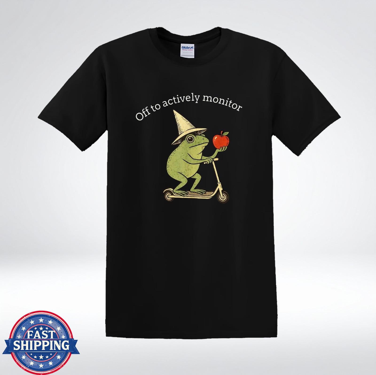 Off To Actively Monitor Shirt Funny Frog Wizard Hat Graphic T-Shirt XL