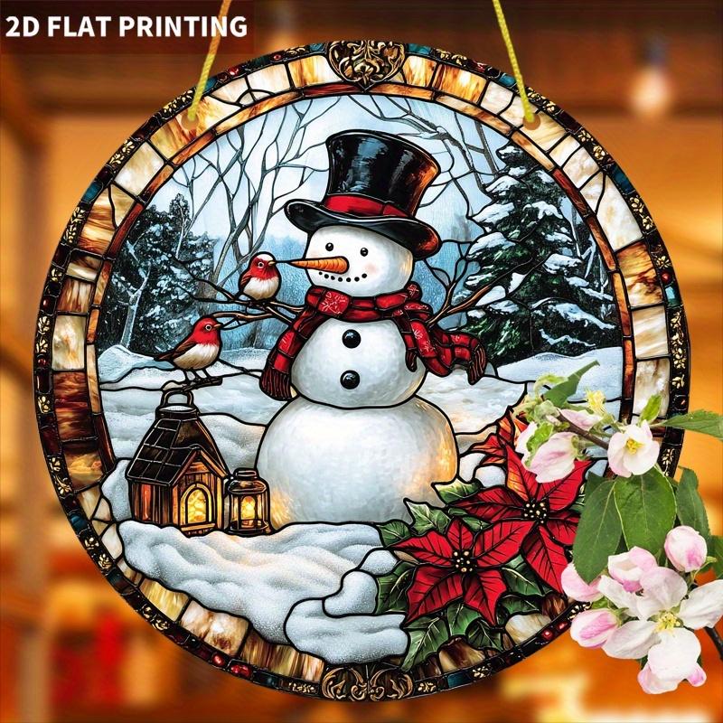 

Снежный человек ловца солнца. Круглый акрил 7,87 дюйма с эффектом витража для зимнего декора. чистый