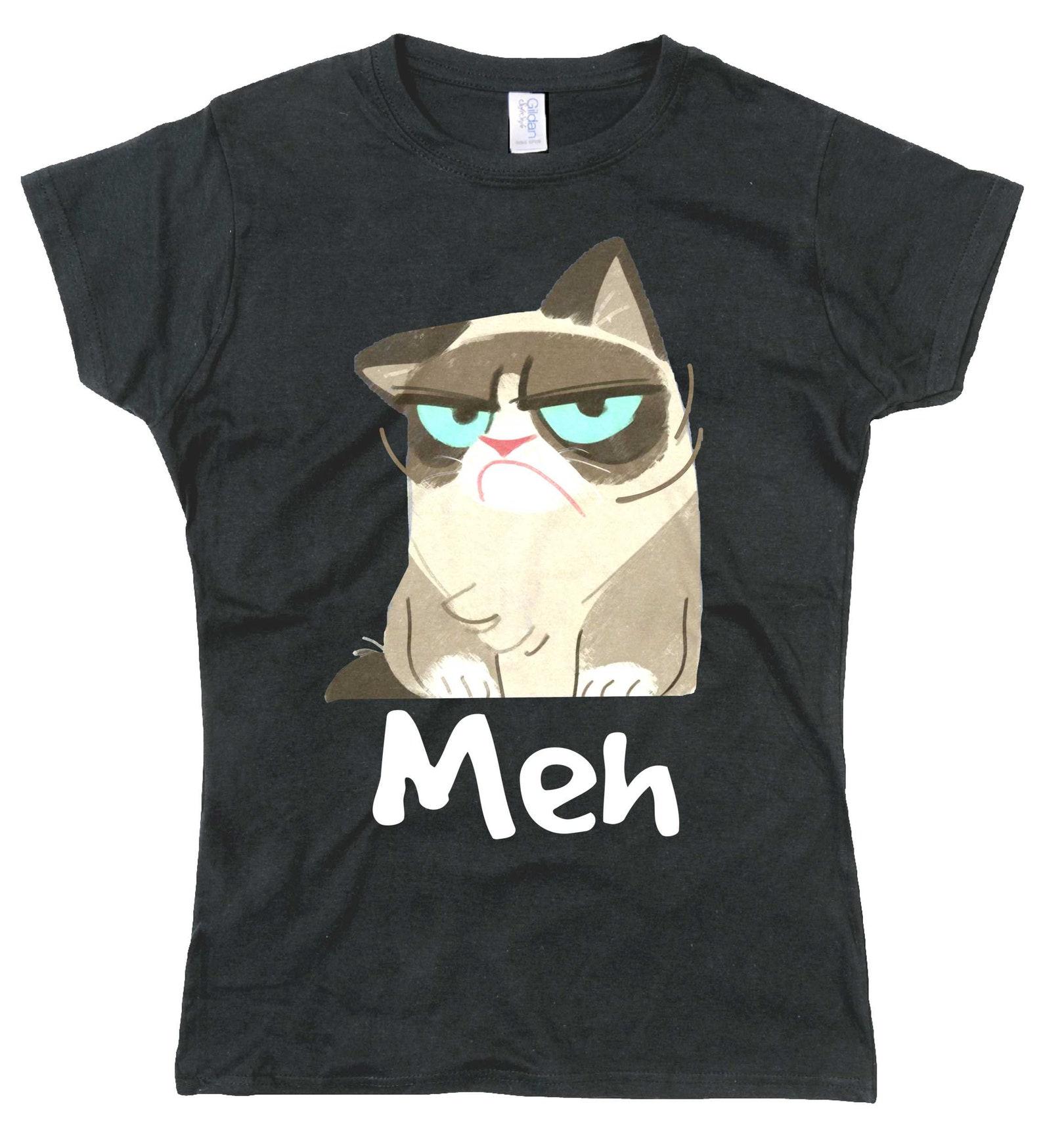 Grumpy Cat Meh T-Shirt - Funny Women s Fit Cotton Tee XL