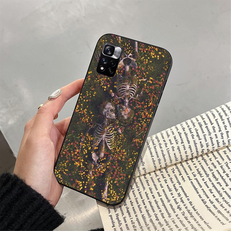 Skelett in blumen Telefon Fall Für Xiaomi Redmi hinweis 13 12 Pro 11S 11 10 Pro 10S 12S Redmi 10 13C 9C