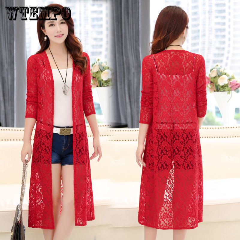 Damenbekleidung Spitze Sonnenkleidung Weibliches langes Sommerhemd Schalmantel Dünne Strickjacke Bluse