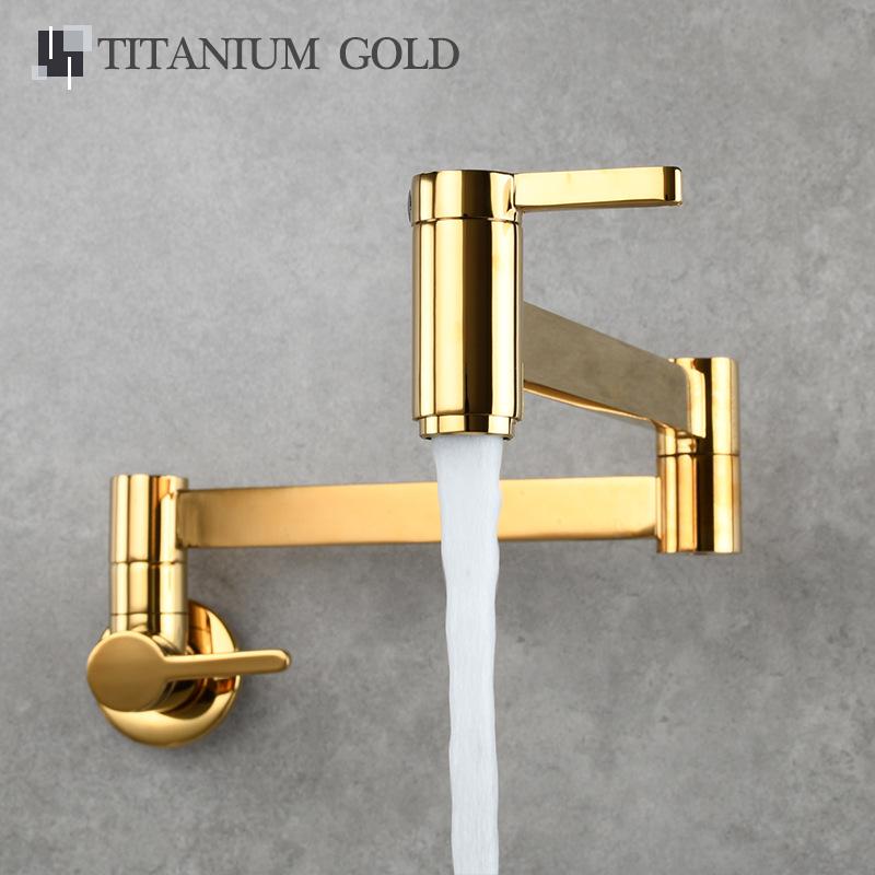 Brass Double Switch Basin Faucet Kitchen In-Wall Foldable Single Cold Tap Mop Sink Extension Pot Filler Faucet Gold Black Chrome