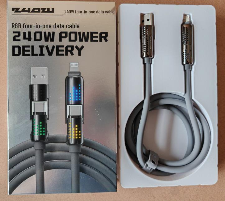 240W Fast Charge 2-in-2 Seven-Color LED Charging Cable for Apple & Android