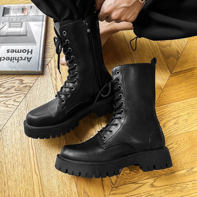 Pánská luxusní móda vysoké rytířské boty originální kožené boty párty noční klub šaty kovbojské platformové boty dlouhé motocyklové boty