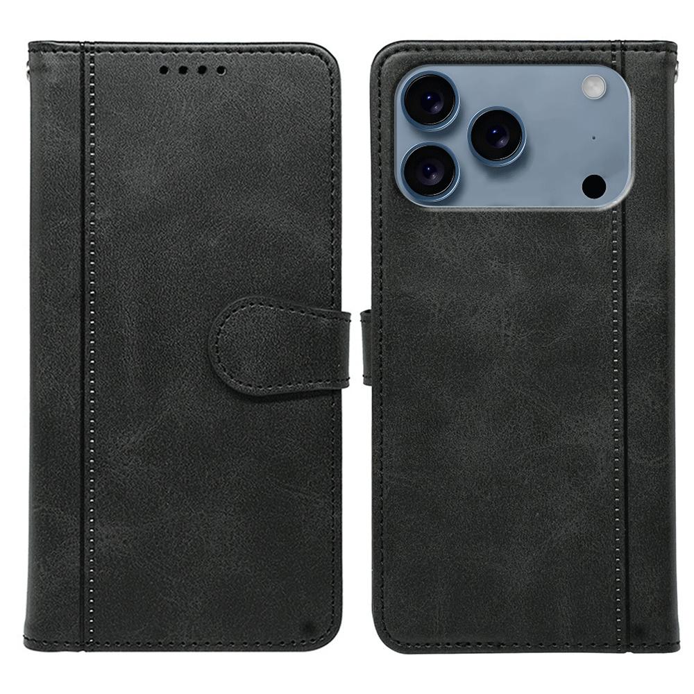 Für iPhone 17 Pro Hülle Kalbleder Textur Ständer Buchstil Handyhülle