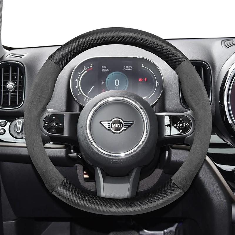 Für MINI Wildleder Kohlefaser Lenkradabdeckung Passend Cooper R56 R50 F56 R53 Kühlschrank Jeep Countryman R60 3 5-Tür Schrägheck CLUBMAN