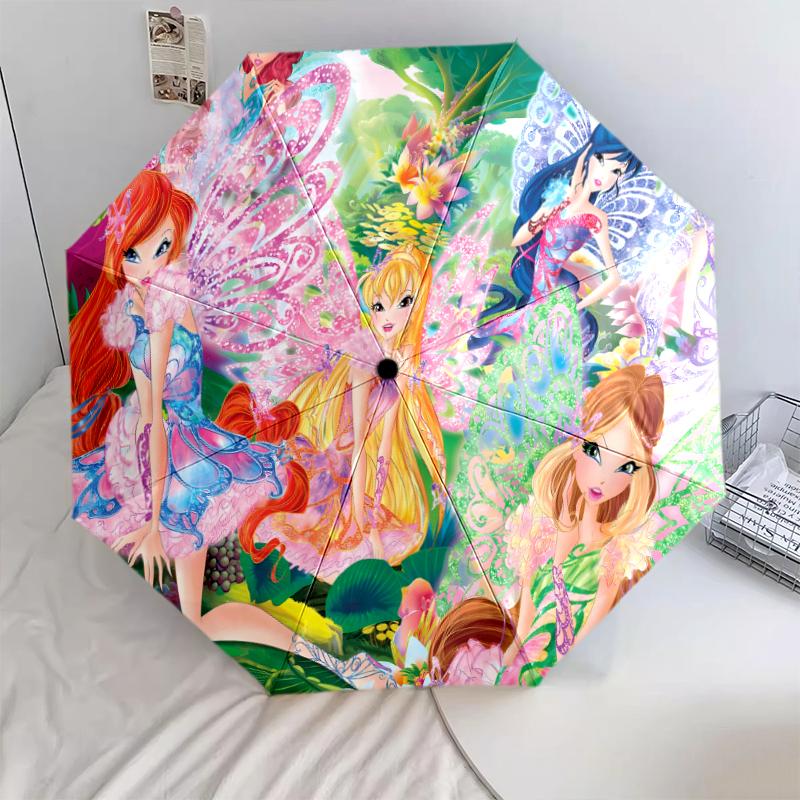 

1 шт. Автоматична складана парасолька - З малюнком Winx Club, Портативна та складана конструкція з 8 спицями, Різдвяні та Дні народження Подарунки