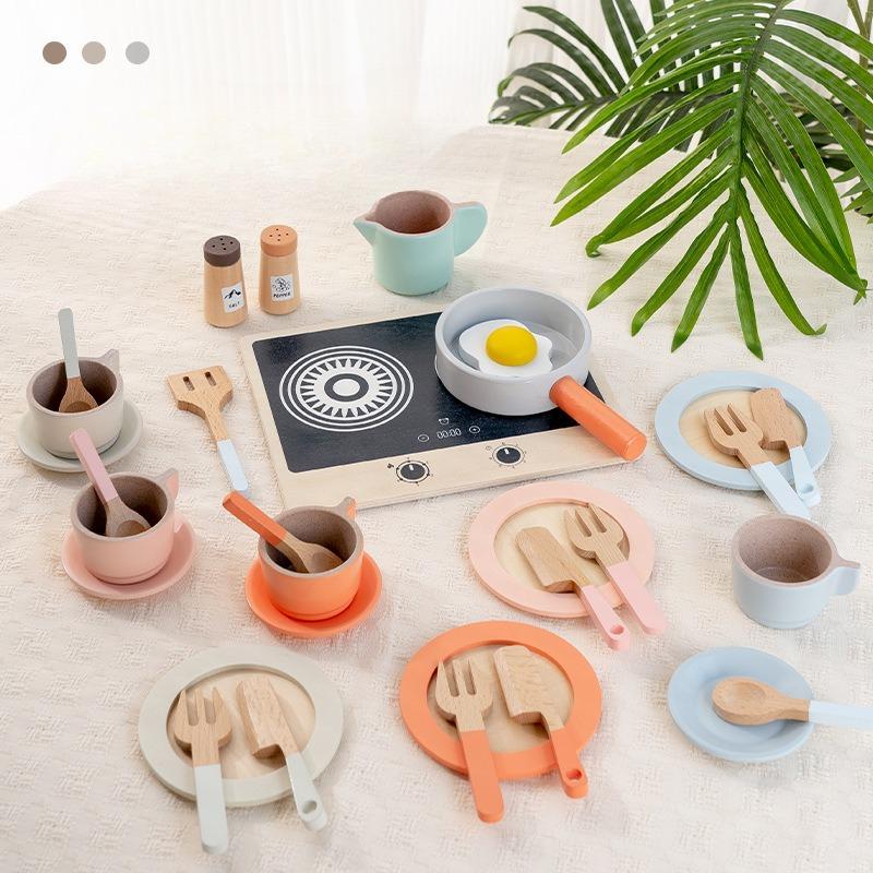 Children's Wooden Puzzle Simulation Playing House Boys and Girls Cooking Afternoon Tea Set Mini Kitchen Toys