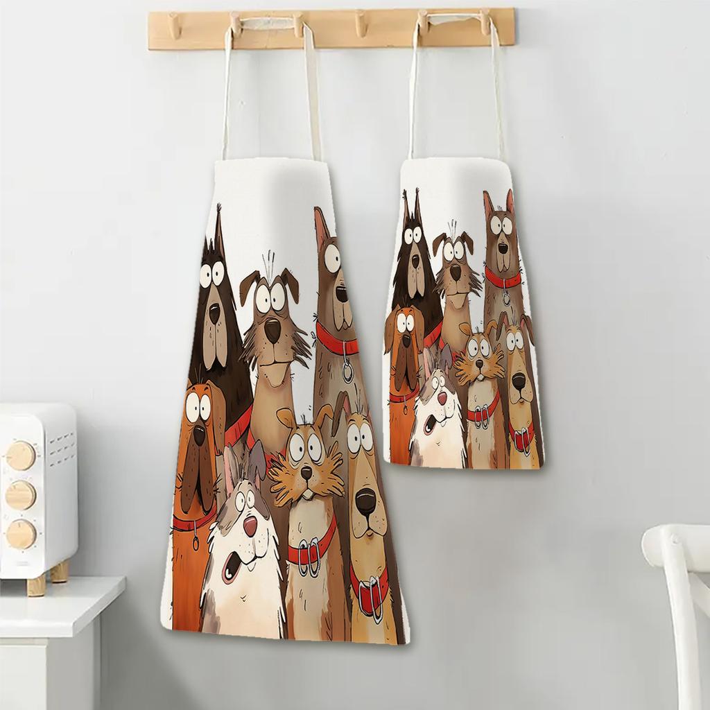 1pc Funny Cartoon Dog Group Painting Apron Linen Kids Children Art Craft Cooking Apron Pet Lover Gift Animal Print Design Wear