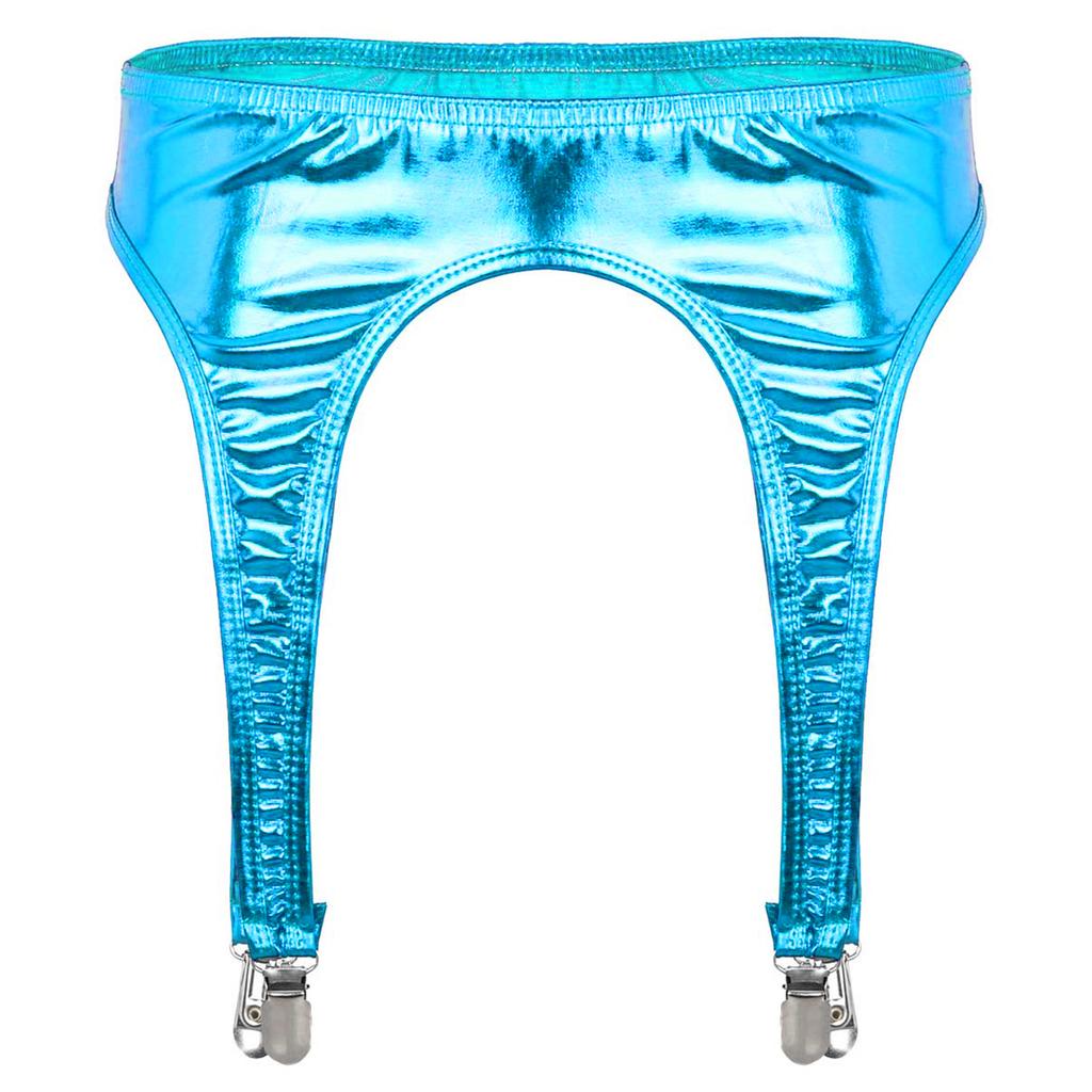 Spandex Womens Shiny Glossy Appearance Hologram Metallic Suspender Clips Stretchy Garter Belt