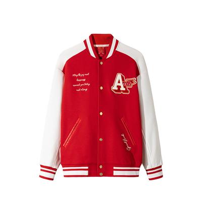 Anta Comfortable Versatile Letter Print Baseball Jacket Men Jackets Deep-Red Ivory-White 152518701S-1