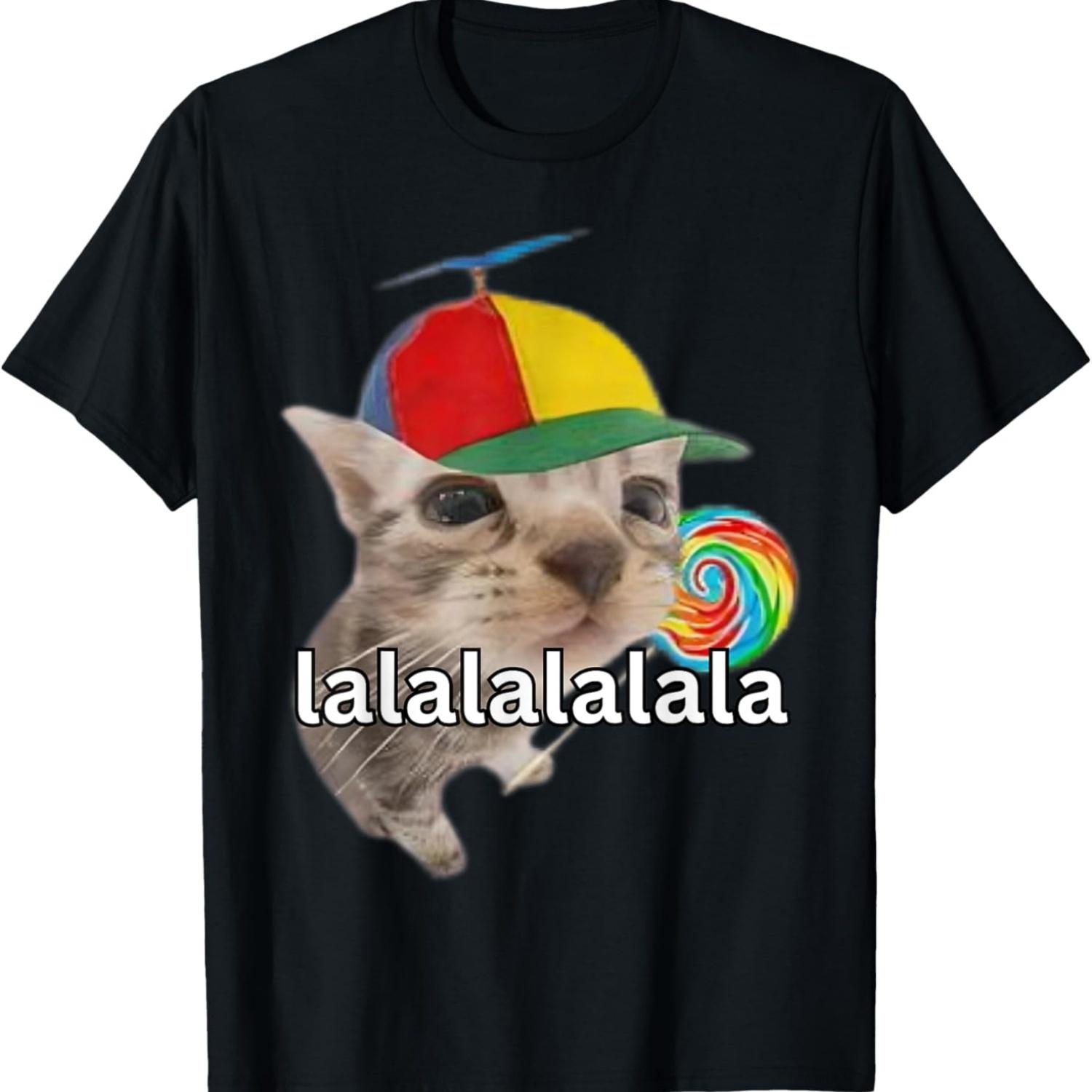 

Lalalalalala Meme Silly Cat Meme With Lollipop Funny Memes T-Shirt S чёрный