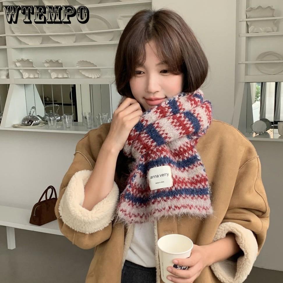 Striped Knitted Scarf for Women Autumn and Winter Thick and Warm College Style Shawl Scarf