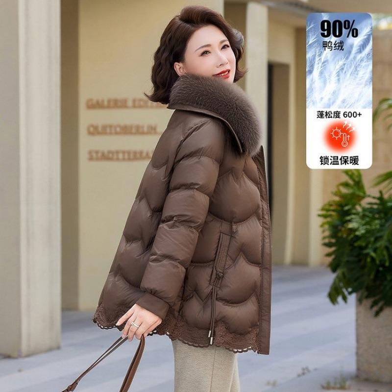 Winter New Mother Down Jacket Winter High-end White Duck Down Medium and Old Women's Clothing Natal Year Red Padded Jacket Women