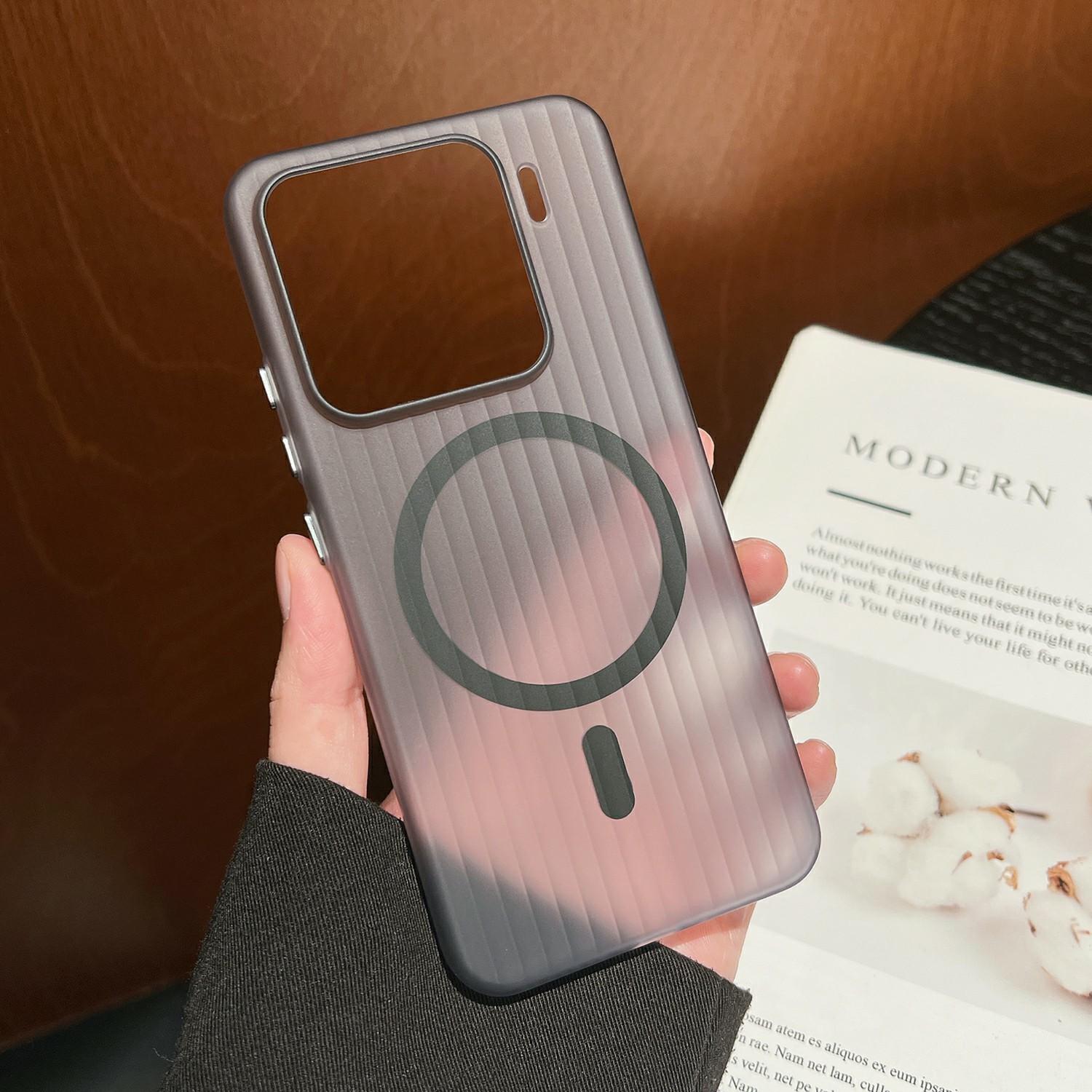 

For Xiaomi 15 Magnetic Case Corrugated Texture Hard PC Phone Cover