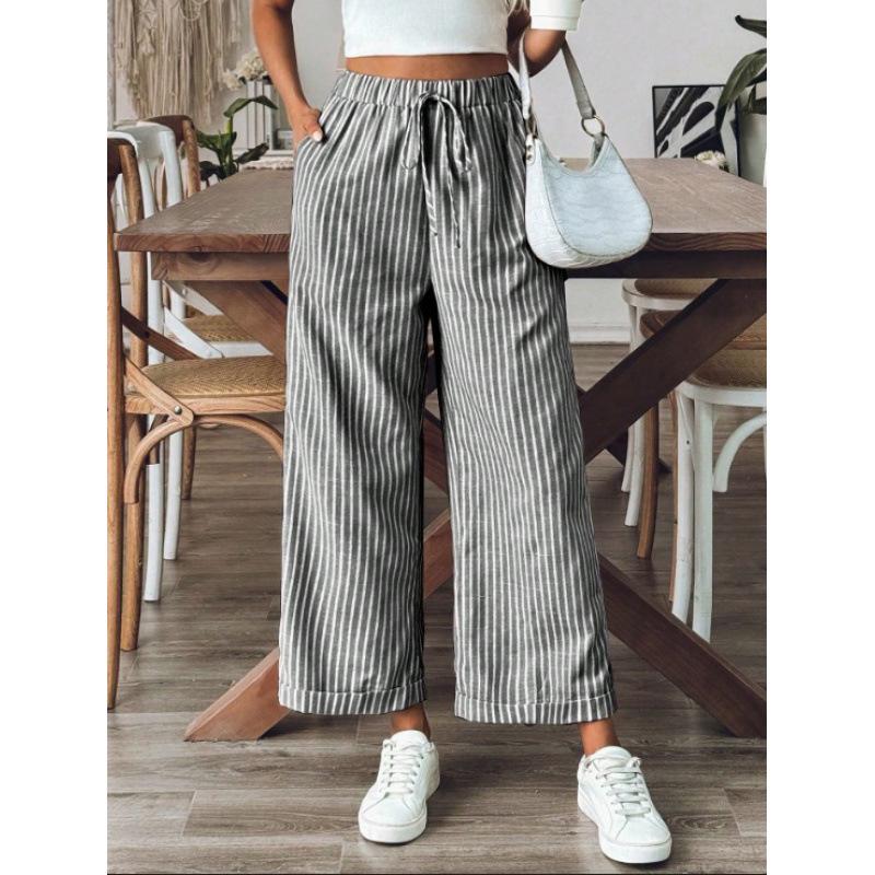 2026 Striped Casual Loose Wide-Leg Cropped Pants - European & American Style