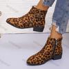 Women Pointy Buckle Ankle Boots Autumn Comfortable Low Heeled Short Boots Woman Suede Leopard Chunky Heel Chelsea Boot