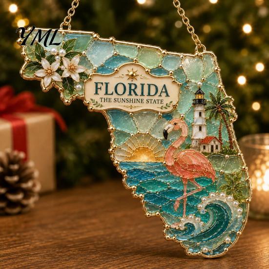 Holiday Ornament for Wall State Heritage Christmas Ornaments, Acrylic Sea Glass America States DIY Party Ornaments Hanging Decoration Xmas Tree, Home
