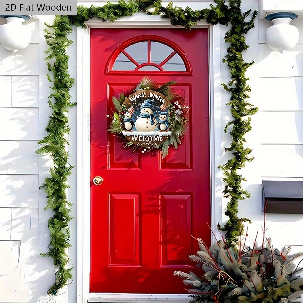 Cute Winter Wonderland Wooden Christmas Sign with Snowman & Penguin Pattern - Navidad Sign for Front Door Wall Hanging Decor - Ideal Christmas Gift