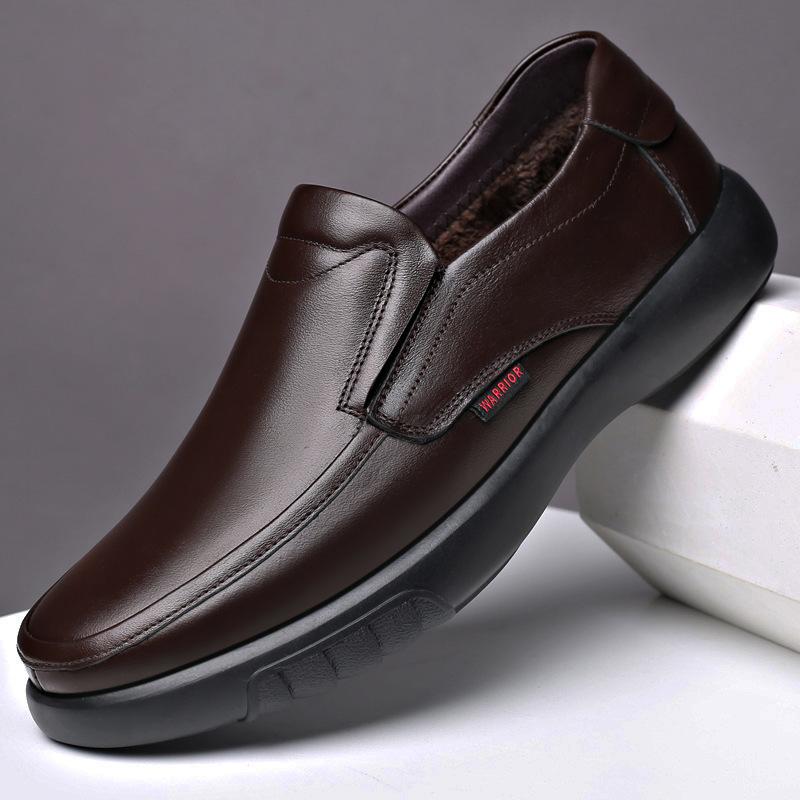 Men's Genuine Leather Shoes Big Size 38-47 Slip-on Loafers Men Leather Casual Shoes Fashion Winter Warm Footwear 2024 New