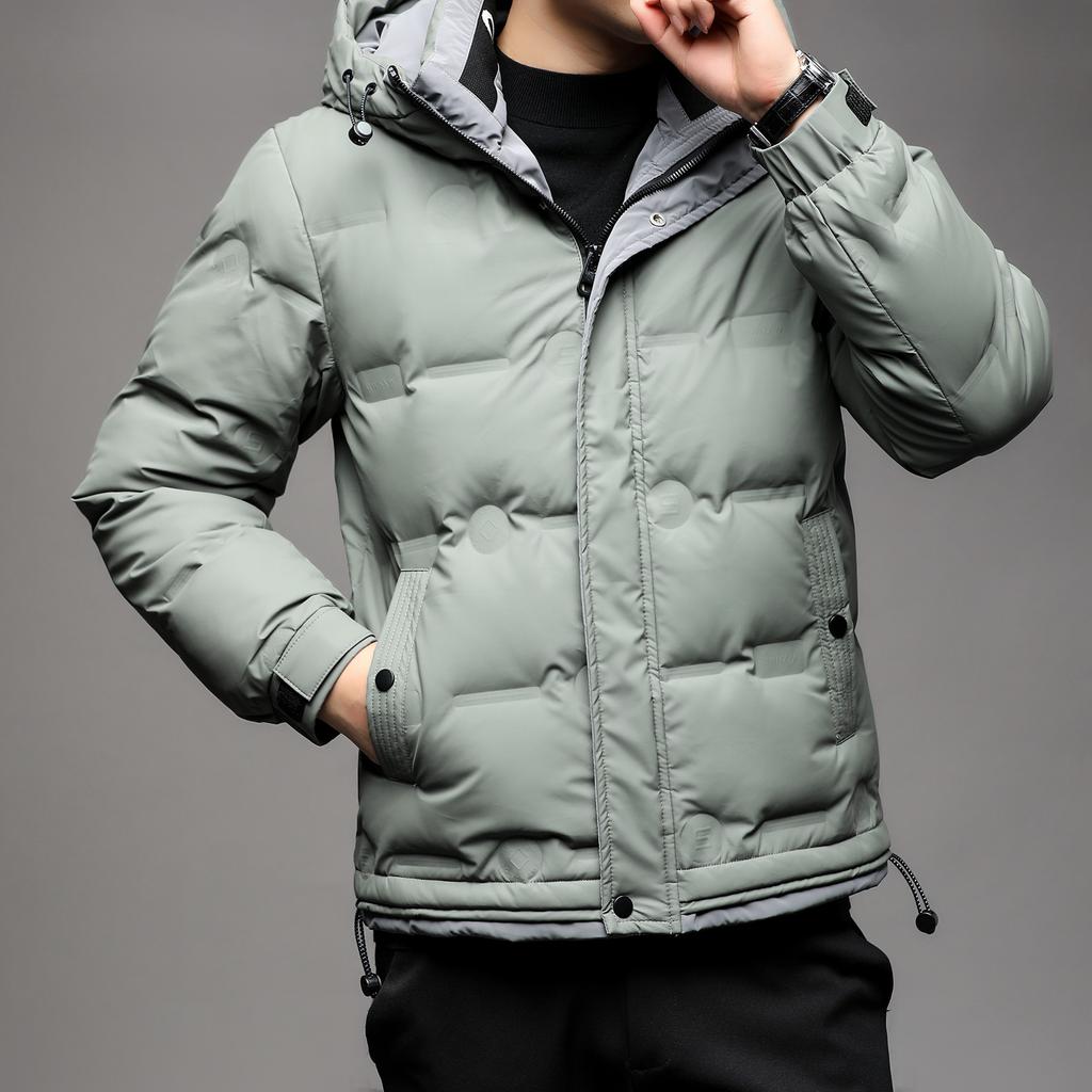 Cross-Border Winter Fashion White Duck Down Down Thickened Fabric Men'S Hooded Trend Warm Men'S Hair