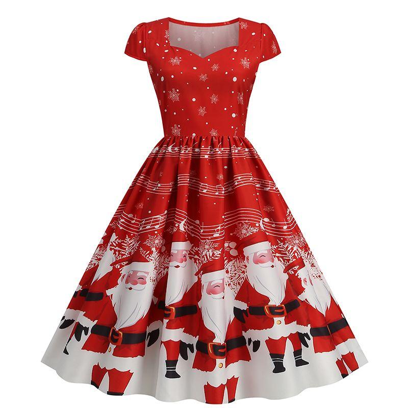 

Women s Retro Positioning Print Short Sleeve Dress Christmas Image color 3XL