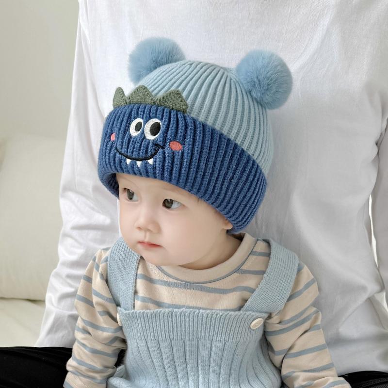 Cute Bear Knitted Baby Hat Warm Ear Protection Soft Pom Poms For Autumn Winter Daily Wear